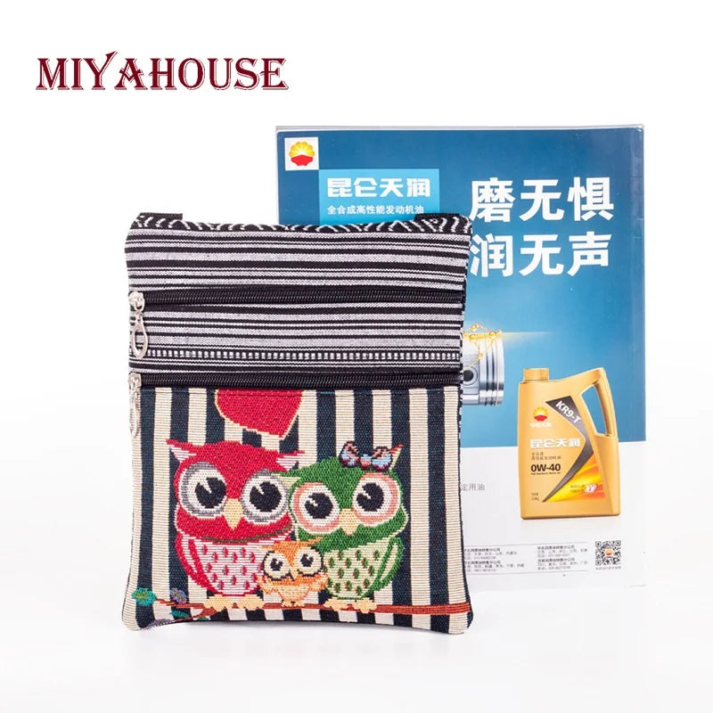 Miyahouse bordado coruja bolsa de ombro feminina dos desenhos animados impresso feminino saco do mensageiro bolsa feminina lona pequena bolsa crossbody