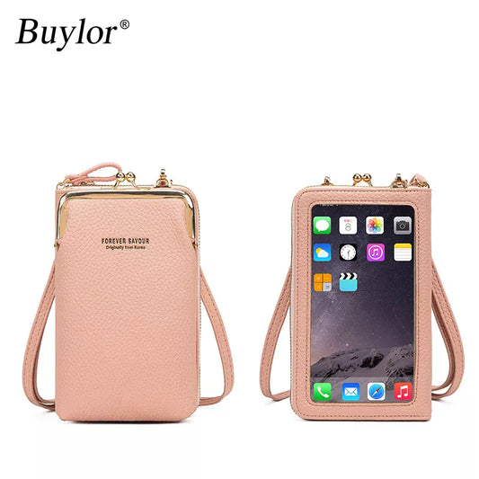 Buylor bolsa tela de toque celular crossbody sacos de ombro carteira feminina cartão moeda bolsa de couro macio embreagem