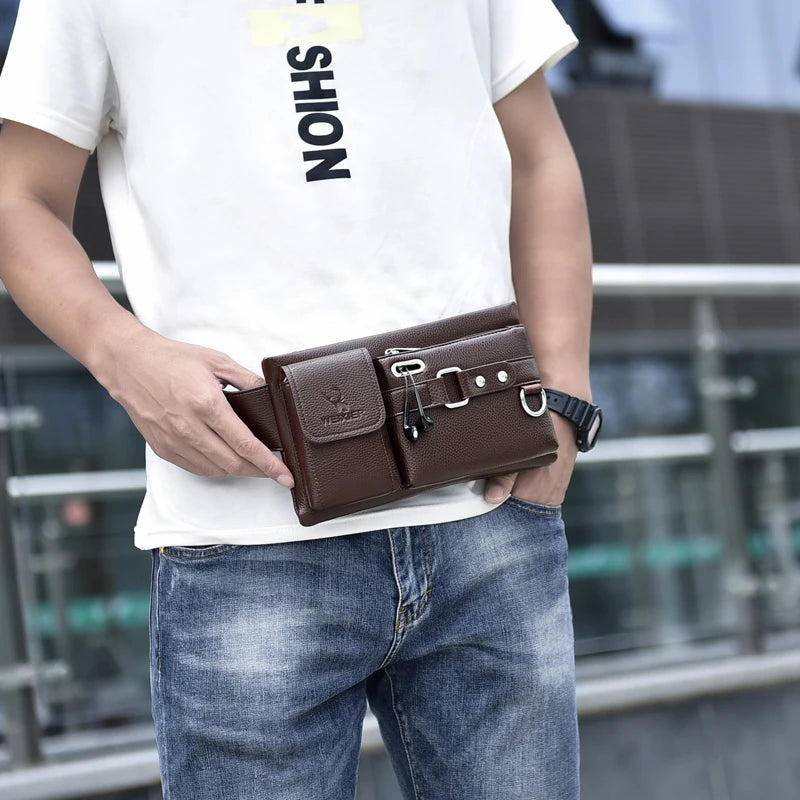 Men's Waist Packs Fanny Bags Solid Color Multipurpose PU Leather Chest Bag Fashion Black/Brown Crossbody Bags shoulder bag Bolsa