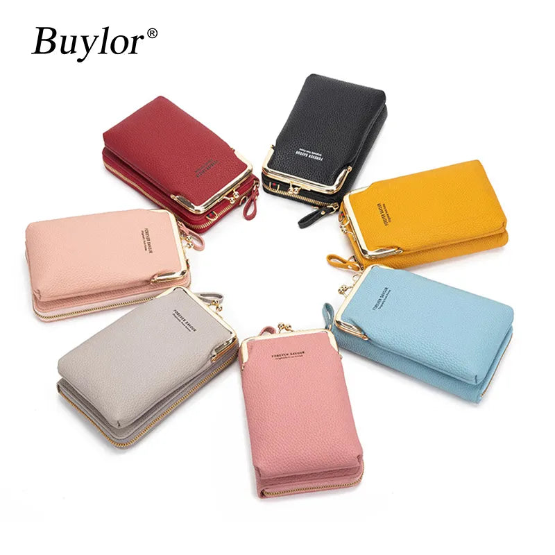 Buylor bolsa tela de toque celular crossbody sacos de ombro carteira feminina cartão moeda bolsa de couro macio embreagem